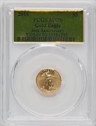 2016 Tenth-Ounce Gold Eagle 30th Anniversary MS Modern Bullion Coins PCGS MS70