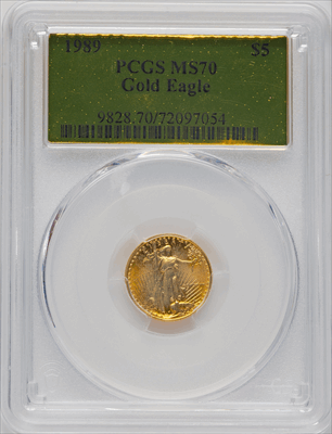 1989 $5 Tenth-Ounce Gold Eagle MS Modern Bullion Coins PCGS MS70