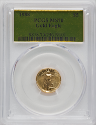 1988 $5 Tenth-Ounce Gold Eagle MS Modern Bullion Coins PCGS MS70
