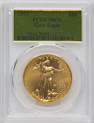 1992 $50 One-Ounce Gold Eagle MS Modern Bullion Coins PCGS MS70
