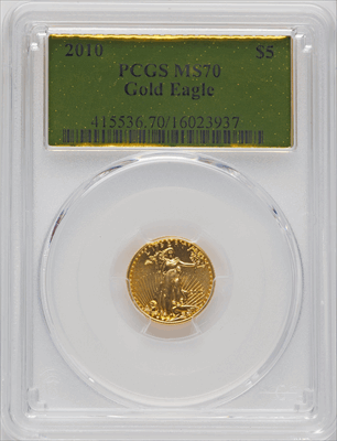 2010 $5 Tenth-Ounce Gold Eagle MS Modern Bullion Coins PCGS MS70