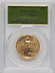 1999 $25 Half-Ounce Gold Eagle MS Modern Bullion Coins PCGS MS70