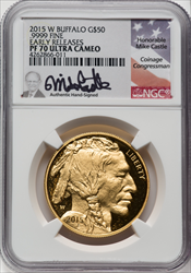 2015-W $50 One-Ounce Gold Buffalo First Strike DC Modern Bullion Coins NGC MS70