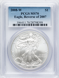 2008-W S$1 Silver Eagle Reverse of 2007 SP Modern Bullion Coins PCGS MS70