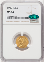 1909 $2.50 CAC Indian Quarter Eagles NGC MS64