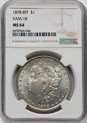 1878 8TF $1 VAM-18 Doubled Date MS Morgan Dollars NGC MS64
