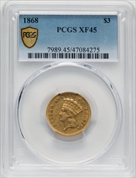 1868 $3 PCGS Secure Three Dollar Gold Pieces PCGS XF45