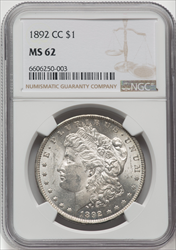 1892-CC S$1 Morgan Dollars NGC MS62