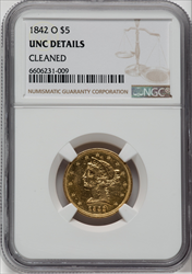 1842-O $5 Liberty Half Eagles Details NGC MS60