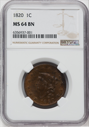 1820 Large Date BN Large Cents NGC MS64