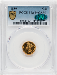 1889 G$1 CA CAC PCGS Secure PCGS Plus Proof Gold Dollars PCGS PR66+