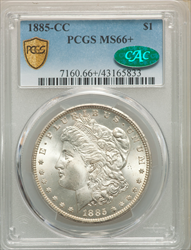 1885-CC S$1 CAC PCGS Secure PCGS Plus Morgan Dollars PCGS MS66+
