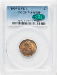 1909-S 1C VDB RB CAC Lincoln Cents PCGS MS65