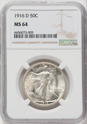 1916-D 50C MS Walking Liberty Half Dollars NGC MS64