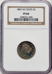 1883 5C NO CENTS Proof Liberty Nickels NGC PR66