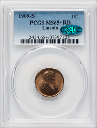 1909-S 1C Lincoln RD CAC PCGS Plus Lincoln Cents PCGS MS65+