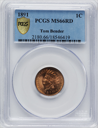 1891 1C RD PCGS Secure Indian Cents PCGS MS66