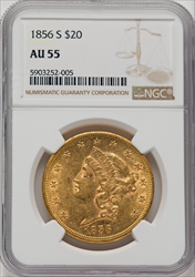 1856-S $20 Liberty Double Eagles NGC AU55