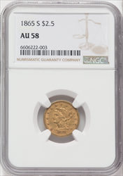 1865-S $2.50 Liberty Quarter Eagles NGC AU58