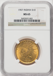 1907 $10 No Motto Indian Eagles NGC MS65