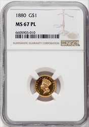 1880 G$1 PL Gold Dollars NGC MS67