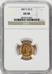 1857-S $2.50 Liberty Quarter Eagles NGC AU58