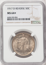 1917-D 50C REVERSE NGC Plus Walking Liberty Half Dollars NGC MS64+
