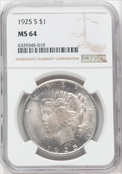 1925-S S$1 Peace Dollars NGC MS64