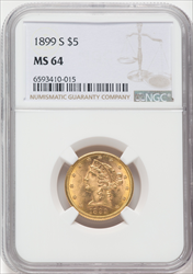 1899-S $5 Liberty Half Eagles NGC MS64