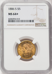 1886-S $5 NGC Plus Liberty Half Eagles NGC MS64+