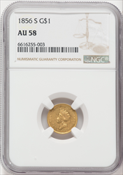 1856-S G$1 Type 2 MS Gold Dollars NGC AU58