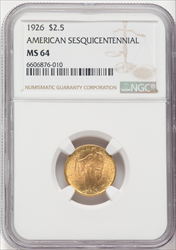 1926 $2.50 SESQUI Commemorative Gold NGC MS64
