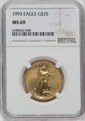 1993 $25 Half-Ounce Gold Eagle MS Modern Bullion Coins NGC MS69