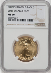 2008-W $25 Half-Ounce Gold Eagle Burnished SP Modern Bullion Coins NGC MS70