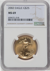 2002 $25 Half-Ounce Gold Eagle MS Modern Bullion Coins NGC MS69