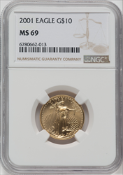 2001 $10 Quarter-Ounce Gold Eagle MS Modern Bullion Coins NGC MS69