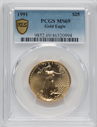 1991 $25 Half-Ounce Gold Eagle MS PCGS Secure Modern Bullion Coins PCGS MS69