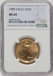 1989 $25 Half-Ounce Gold Eagle MS Modern Bullion Coins NGC MS69
