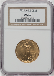 1992 $25 Half-Ounce Gold Eagle MS Modern Bullion Coins NGC MS69