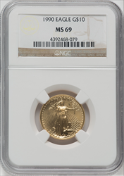1990 $10 Quarter-Ounce Gold Eagle MS Modern Bullion Coins NGC MS69