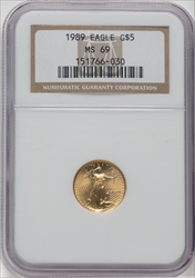 1989 $5 Tenth-Ounce Gold Eagle MS Modern Bullion Coins NGC MS69