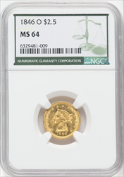 1846-O $2.50 Liberty Quarter Eagles NGC MS64