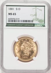 1881 $10 Liberty Eagles NGC MS65