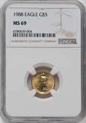 1988 $5 Tenth-Ounce Gold Eagle MS Modern Bullion Coins NGC MS69
