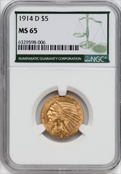 1914-D $5 Indian Half Eagles NGC MS65