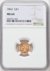 1862 G$1 Gold Dollars NGC MS64