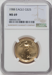 1988 $25 Half-Ounce Gold Eagle MS Modern Bullion Coins NGC MS69