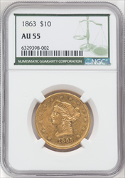 1863 $10 Liberty Eagles NGC AU55