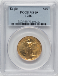 1986 $25 Half-Ounce Gold Eagle MS Modern Bullion Coins PCGS MS69