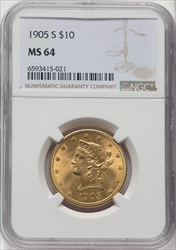 1905-S $10 Liberty Eagles NGC MS64